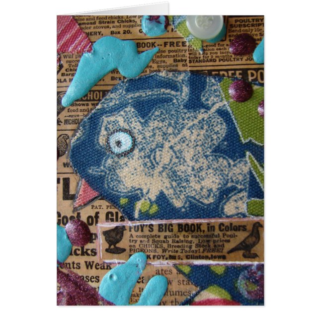 Cartão Birdie Mixed Media Collage (Frente)
