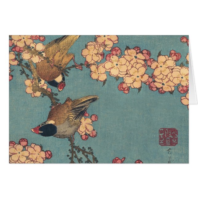Cartão Birds Flowers Hokusai Art Japonês (Frente Horizontal)