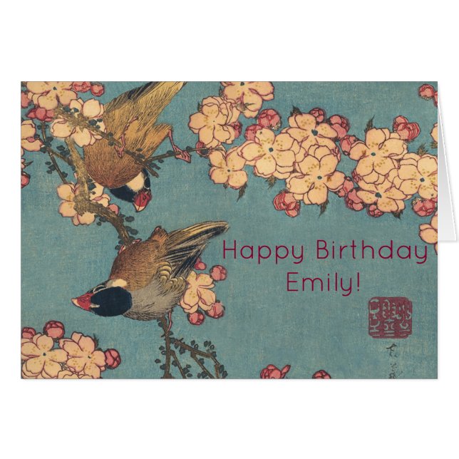 Cartão Birds Flowers Hokusai Art Japonês (Frente Horizontal)