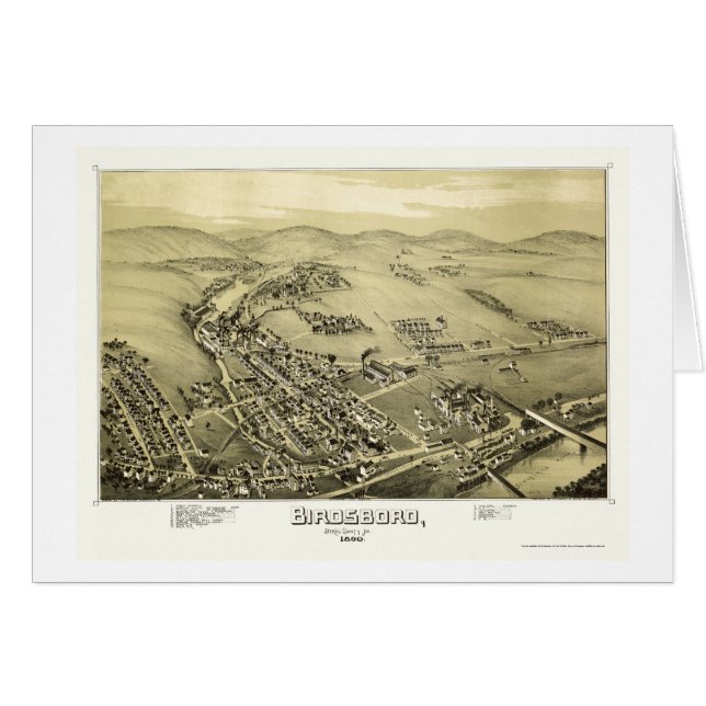 Cartão Birdsboro, mapa panorâmico do PA - 1890 (Frente Horizontal)