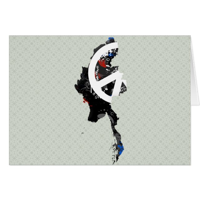 Cartão Birmanês - Trendy Peace Sign com mapa da Birmânia (Frente Horizontal)