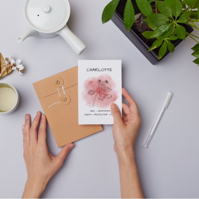 Cartão Birth Flower Hawthorn Red Pink Pensando em você (Criador carregado)