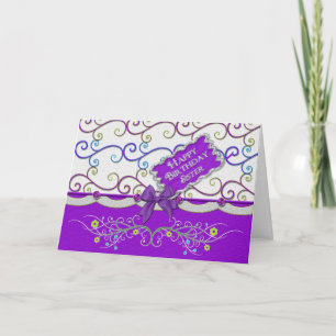 Cartão Birthda, Sister, Swirls & Designs, Purple/Colorful
