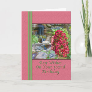 Cartão Birthday, 102nd, Bougainvillea, Birds, Waterfall