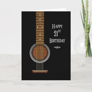 Cartão Birthday, 21st, Black Acoustic Guitar