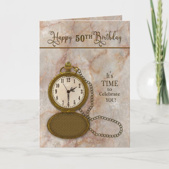 Cartão Birthday 50th Pocket Watch and Chain Card (Frente)