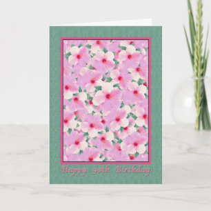 Cartão Birthday, 90th, Pink Hibiscus Flowers Card