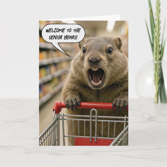 Cartão Birthday Angry Ground Hog Grocery Shopper (Frente)