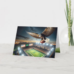Cartão Birthday Bald Eagle com futebol