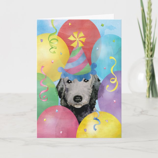 Cartão Birthday Balloons Bedlington Terrier Card (Frente)