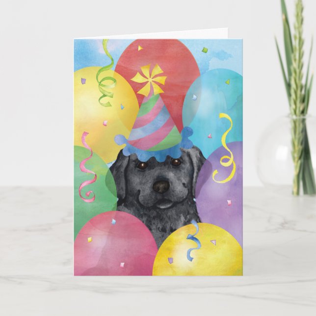 Cartão Birthday Balloons Black Lab (Frente)