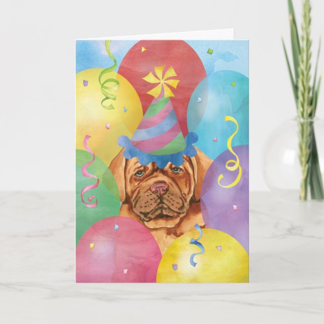 Cartão Birthday Balloons Dogue de Bordeaux (Frente)