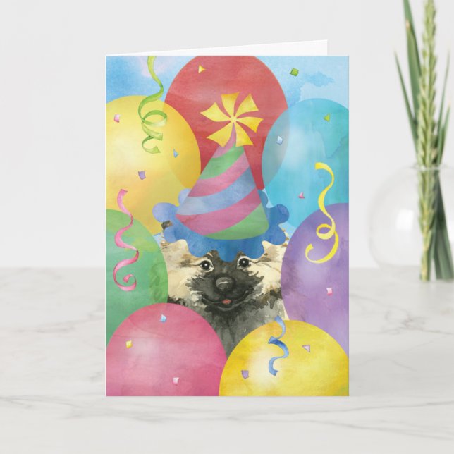 Cartão Birthday Balloons Keeshond Card (Frente)