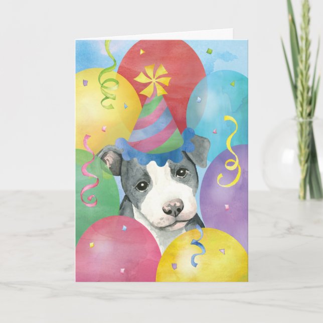 Cartão Birthday Balloons Pit Bull Terrier (Frente)