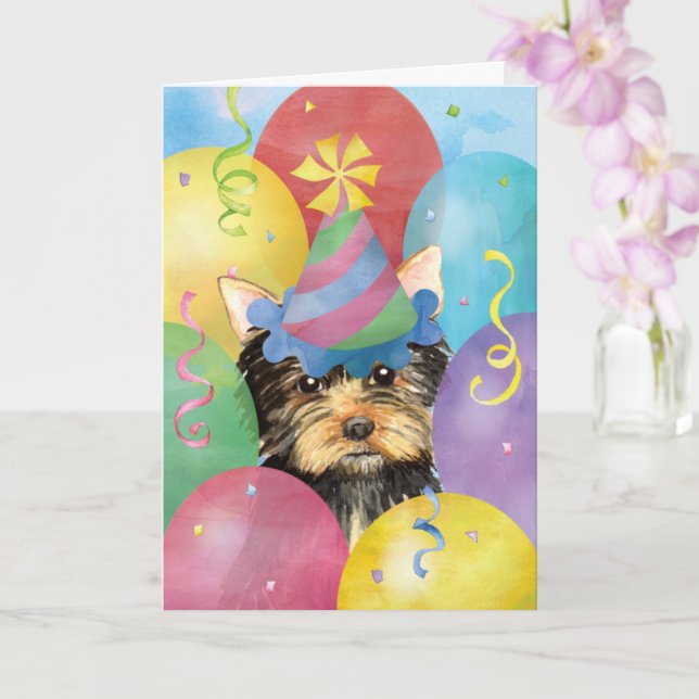 Cartão Birthday Balloons Yorkie (Orquídea)