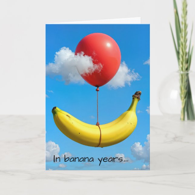 Cartão Birthday Banana With Red Balloon (Frente)