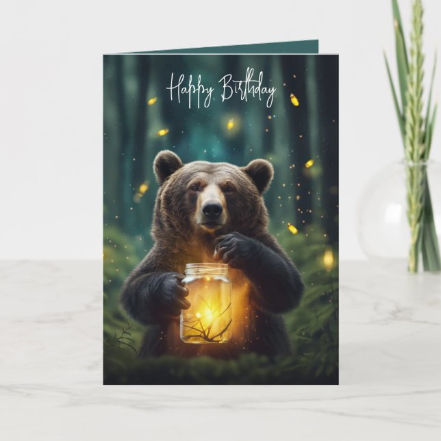 Cartão Birthday Bear With Fireflies In Jar (Frente)