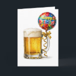 Cartão Birthday Beer Mug With Party Balloon<br><div class="desc">A frosty mug of beer is paired with a vibrant foil balloon,  joyfully celebrating a birthday.
The inside message can be changed.</div>