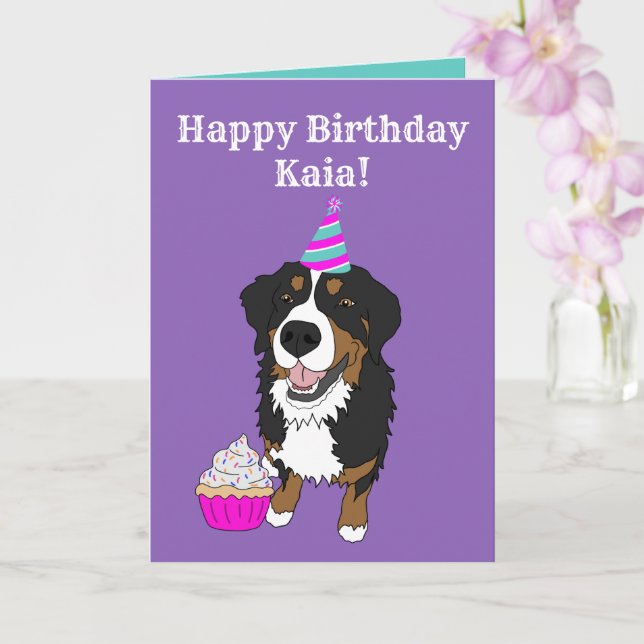 Cartão Birthday Bernese Mountain Dog (Orquídea)