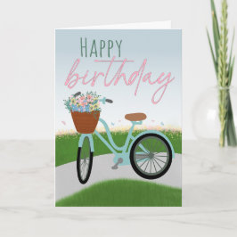 Cartão Birthday Bicycle with Basket Full of Flowers