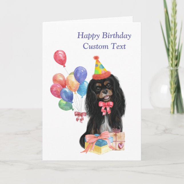 Cartão Birthday Black and Tan Cavalier Spaniel (Frente)