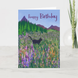 Cartão Birthday Black Cat and Wildflowers