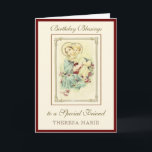 Cartão Birthday Blessings Celebration Virgin Mary Jesus<br><div class="desc">This is a beautiful traditional Catholic customized image of the Blessed Virgin Mary with the Child Jesus in a gold antique frame. All text and fonts may be modified to suit the occasion and recipient.</div>