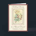 Cartão Birthday Blessings Celebration Virgin Mary Jesus<br><div class="desc">This is a beautiful traditional Catholic customized image of the Blessed Virgin Mary with the Child Jesus in a gold antique frame. All text and fonts may be modified to suit the occasion and recipient.</div>