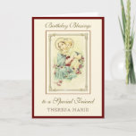 Cartão Birthday Blessings Celebration Virgin Mary Jesus<br><div class="desc">This is a beautiful traditional Catholic customized image of the Blessed Virgin Mary with the Child Jesus in a gold antique frame. All text and fonts may be modified to suit the occasion and recipient.</div>
