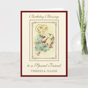 Cartão Birthday Blessings Celebration Virgin Mary Jesus