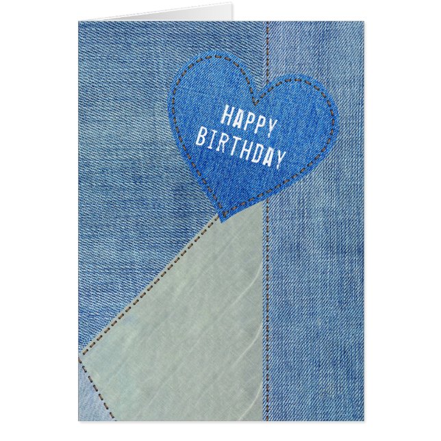 Cartão Birthday Blue Denim Heart (Frente)