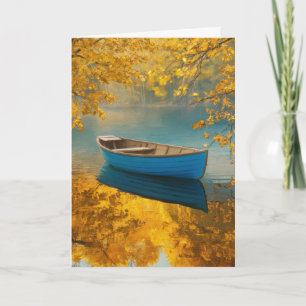 Cartão Birthday Blue Rowboat No Lago Ouro