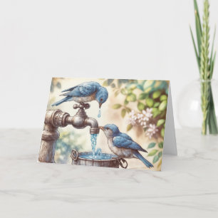 Cartão Birthday Bluebird On a Faucet