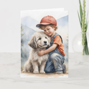 Cartão Birthday Boy Abraçando Cachorro Em Aquarela