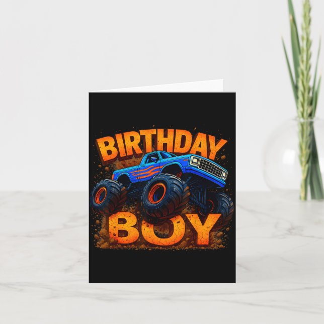Cartão Birthday Boy Monster Truck Funny Family Matching  (Frente)