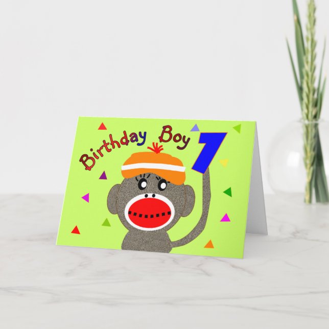 Cartão Birthday BOY Sock macaco de 1 ano (Frente)