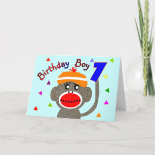 Cartão Birthday BOY Sock monkey 1 year old