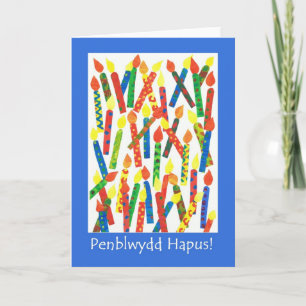 Cartão Birthday Cake Candles Card, Welsh Greeting