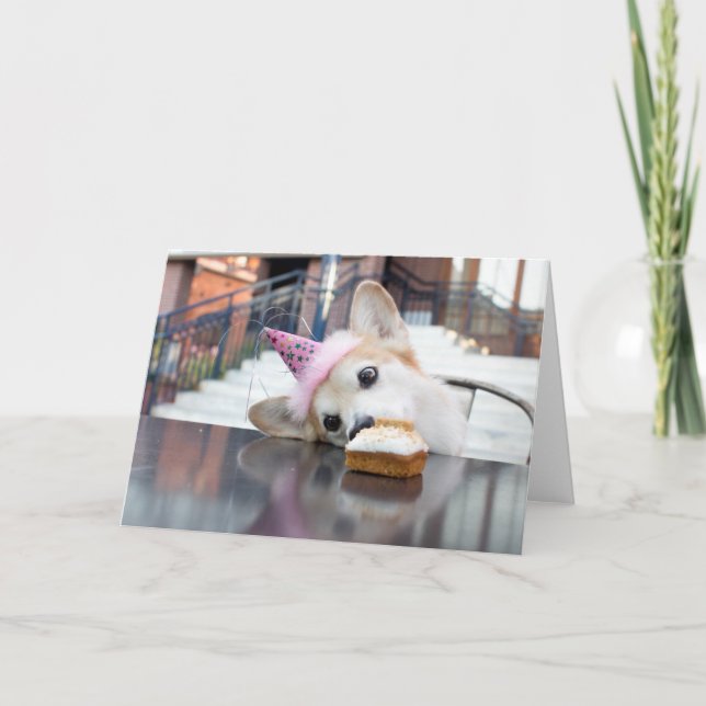 Cartão Birthday Cake Corgi (Frente)