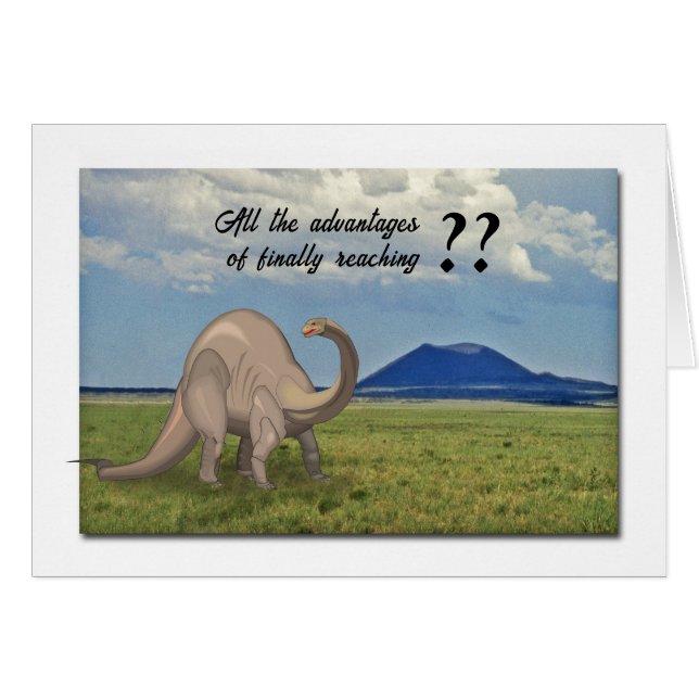 Cartão Birthday Card for a Senior - dinosaur and volcano (Frente Horizontal)