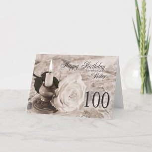 Cartão Birthday card for sister,100. The candle and rose