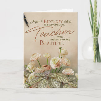 Cartão Birthday Card For Teachers With Pastel Floral 