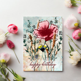 Cartão Birthday Card: Mixed Media Wildflower