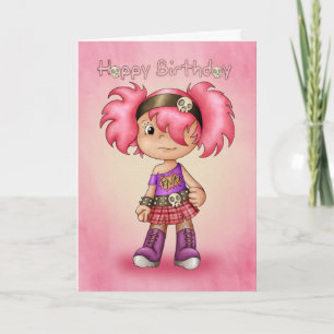 Cartão Birthday Card Modern Punk Girl - Cute Teen Birthda