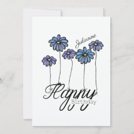 Cartão Birthday Card w Blue Flower Balloons and Name