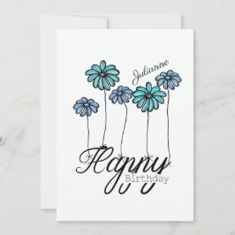 Cartão Birthday Card w L. Blue Flower Balloons and Name