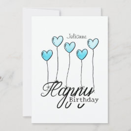 Cartão Birthday Card w Light Blue Heart Balloons And Name