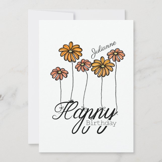 Cartão Birthday Card w Orange Flower Balloons and Name (Frente)