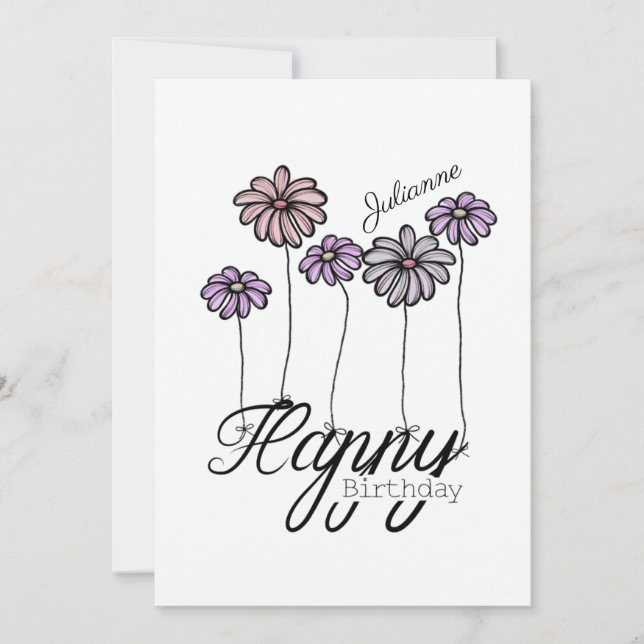 Cartão Birthday Card w Rosé Flower Balloons and Name (Frente)