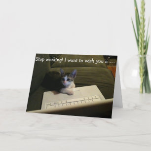 Cartão Birthday Card with Cat: Stop Working!